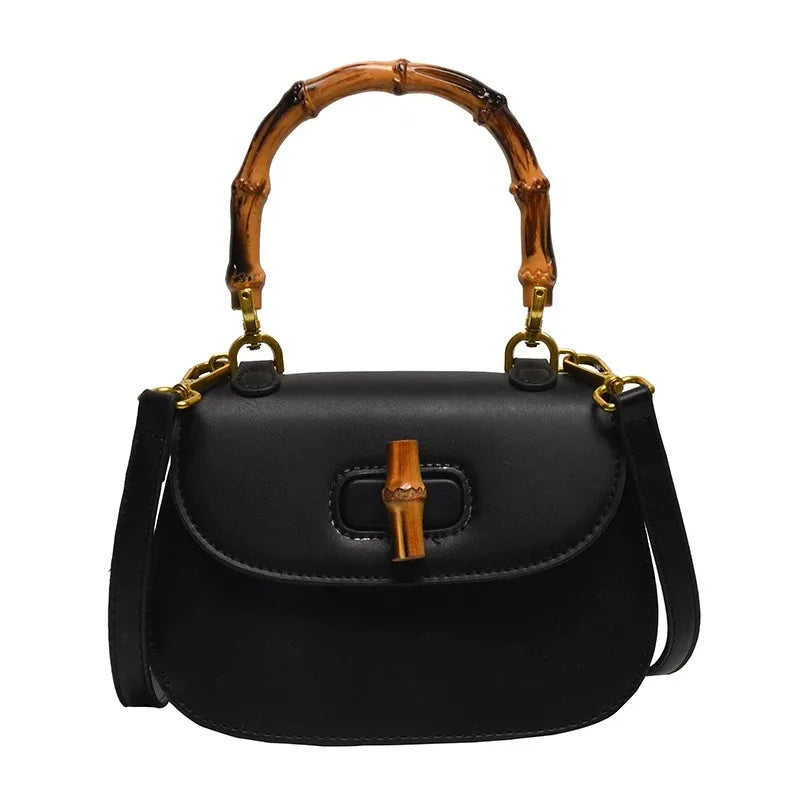 Black bamboo handle saddle bag