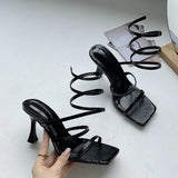 Cross Ankle Strap Narrow Band Square Toe High Heels Shoes