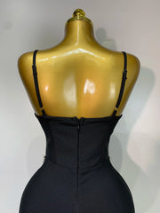 Strapless V-Neck Crystal Embellished Body-Con Maxi Dress