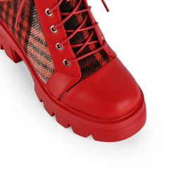 Plaid Platform Block Heel Boots