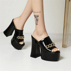Chunky Heel Platform Slides