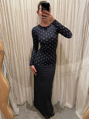 Polka Dot Printed Long Sleeve Maxi Dress