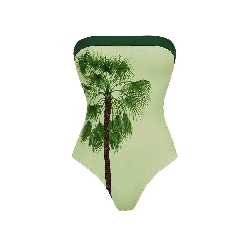 One-piece Swimwear with Palm Tree Graphic
