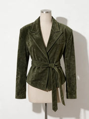 Belted Suede Cropped Blazer