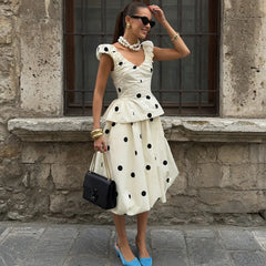 Polka dot high waist midi skirt
