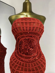 Sequined Mesh Strapless Floor-Length Dress
