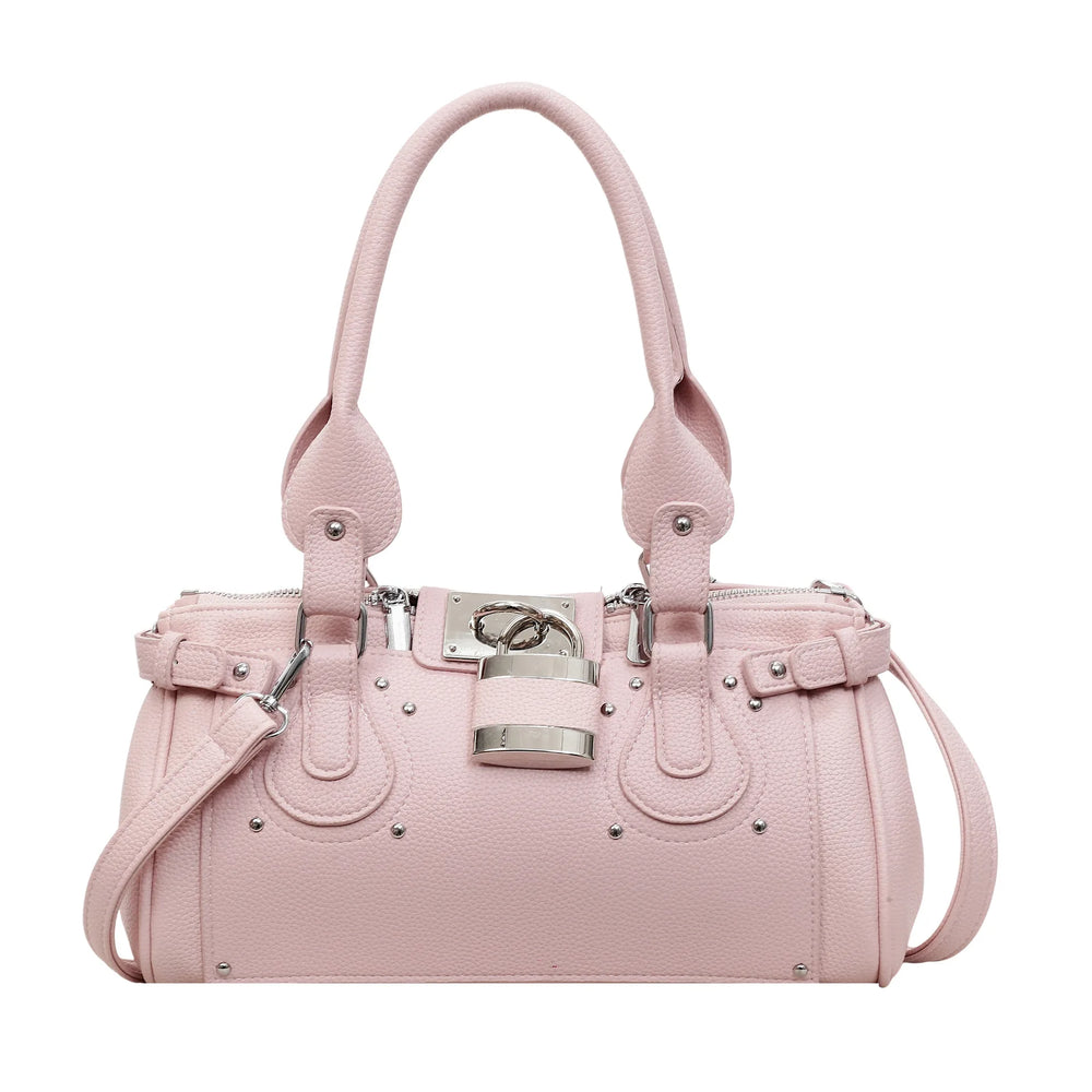 Pink satchel bag with lock detail