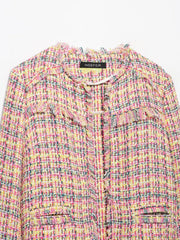 Tweed fringe cropped jacket neckline detail