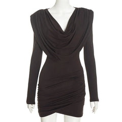 Draped Cowl Neck Ruched Mini Dress