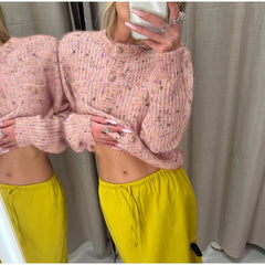 Bouclé Knit Button Front Cardigan Sweater