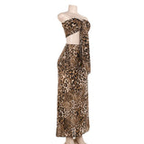 Print Leopard Women Strapless Tops and Long Skirts Suit