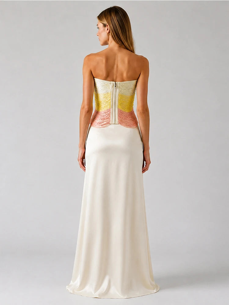 Ombre strapless bodice and ivory column skirt two-piece set