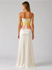 Ombre strapless bodice and ivory column skirt two-piece set