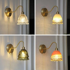 Wall-mounted lamp with glass shade in different lighting conditions
