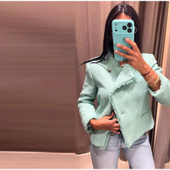 Textured Cropped Fringed Collar Jacket