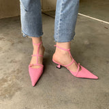 Pleated Pointed Toe Strappy Small Kitten Heel