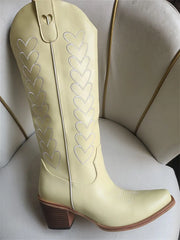 Heart Embroidery Pointed Toe Western Boots