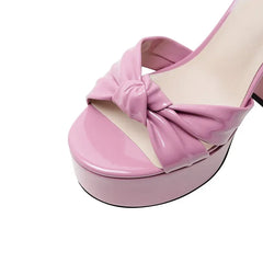 Satin Platform Crystal Embellishment Block Heels