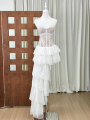 Lace Corset Asymmetrical Tulle Hem Gown