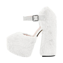 Faux Fur Platform Chunky Heel Sandals