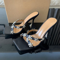 High Heels Crystal Flowers Sleek Sandal Shoes