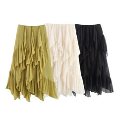 Ruffled Asymmetric Hem Maxi Skirt