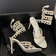 Crystal Pearl Ankle Strap Heels