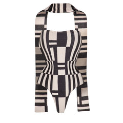 Contrast Paneled Swimsuit and Skirt Set