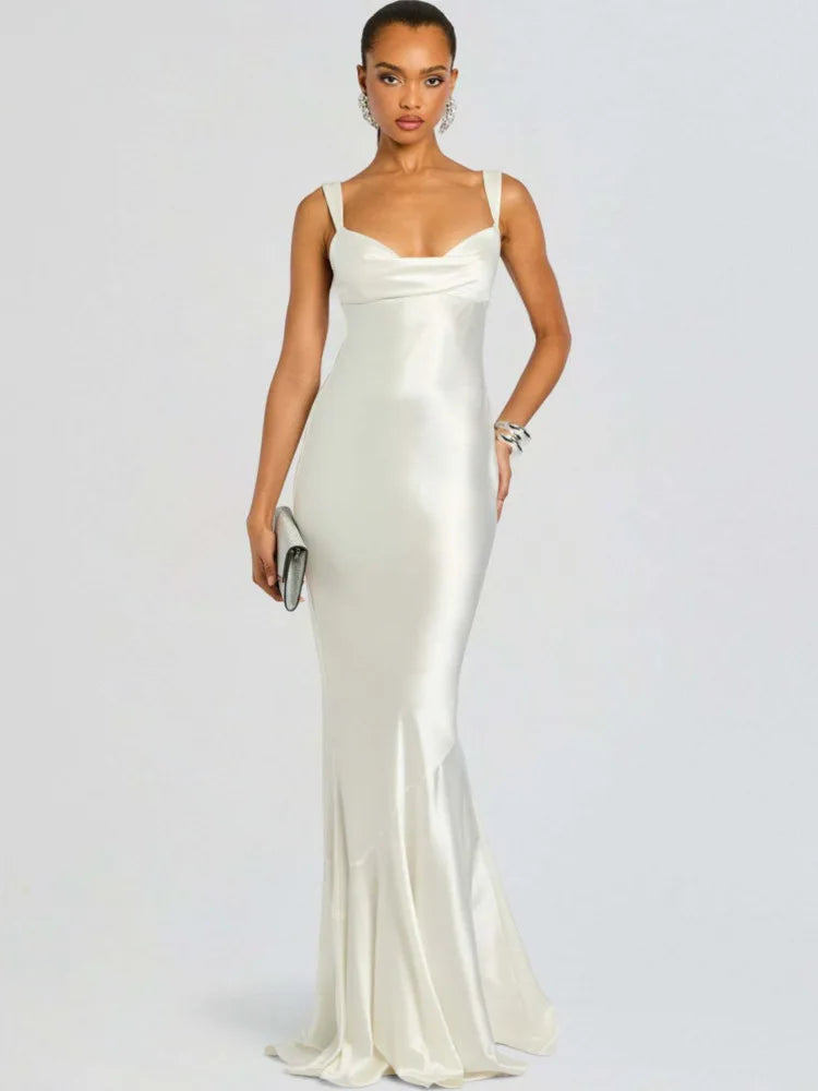 Cowl neck backless maxi dress in white