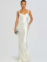 Cowl neck backless maxi dress in white