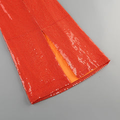 Orange Sequin Strapless Cutout Midi Dress