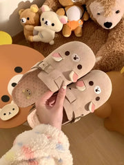 Cartoon Bear Flannel Slip On Slippers