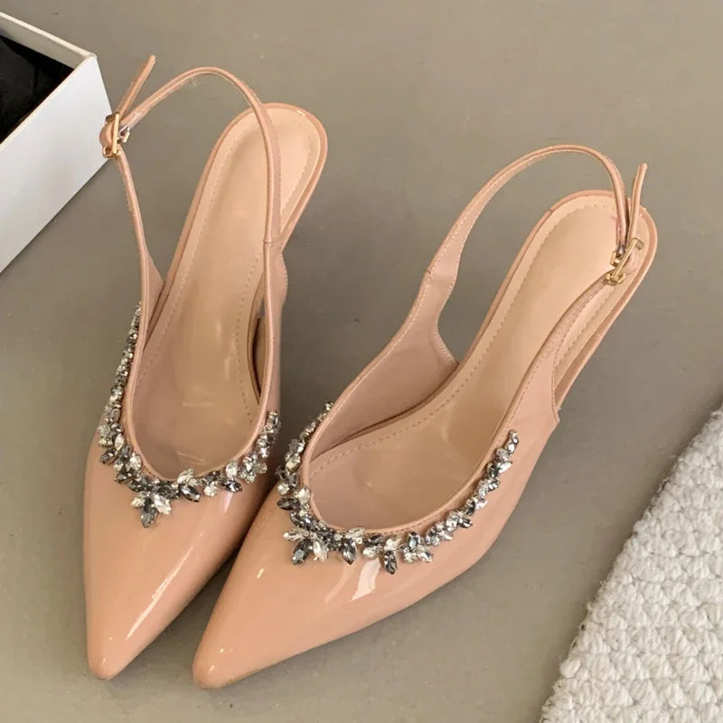 Crystal Buckle Strap Pumps Thin Heels Shoes