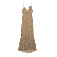 Dotted V-Neck Spaghetti Strap Stretch Maxi Dress