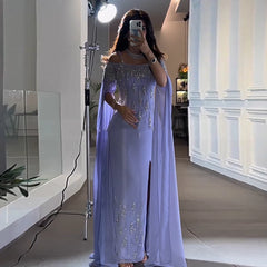 Lilac Mermaid Evening Dress with Cape Sleeves  Luxury Dubai Beaded Women Wedding Formal Party Gowns  Golden Atelier 1