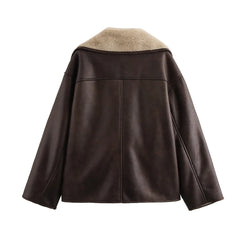 Double Color Solid Turn-Down Collar Coat