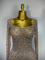 Full Sleeve Crystal Embellished Mini Dress
