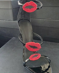 Red Lip Embellished Stiletto Sandals