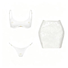 Solid Sequin Bikini and Skirt Swimwear Set