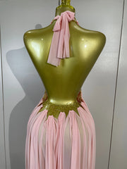 Gold Trim Halter Neck Maxi Dress