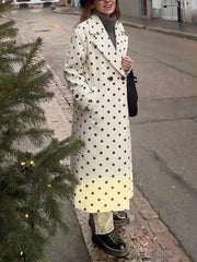 White Polka Dot Lapel Collar Coat
