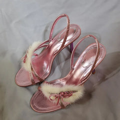 Faux Fur Bow Stiletto Heels