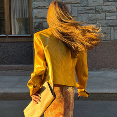 Snake Print Yellow Zip Biker Jacket