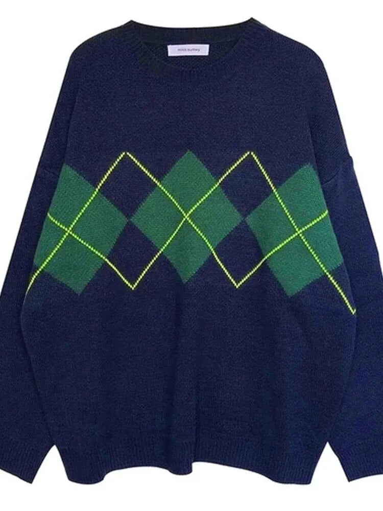 Geometric Knitted Oversized Loose Sweater Women Jumper