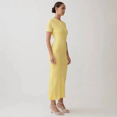 Ruched Cross Neck Short Sleeve Maxi Dress