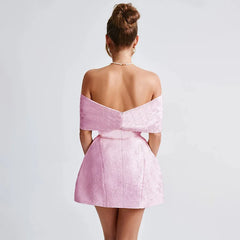 Women's bow off-shoulder backless A-line jacquard party dress.