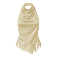 Beige poncho with fringe details on a white background