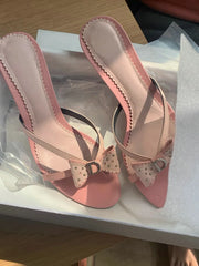 Bow Accent Heeled Slide Sandals