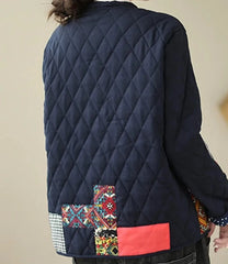 Women Quilted O-neck Print Loose Thick Outerwear Coats