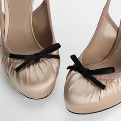 Butterfly Knot Satin Pleated Platform Pumps